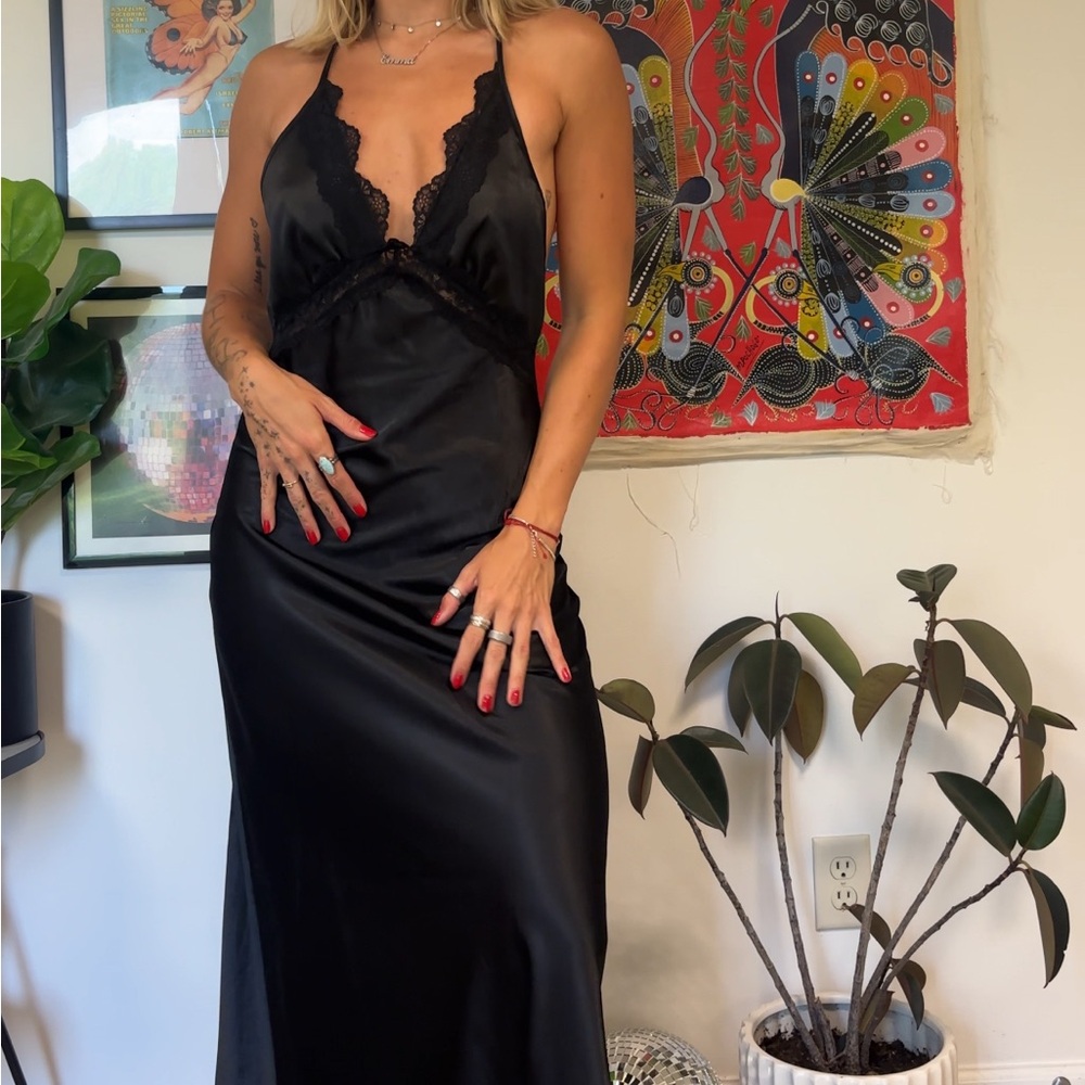 Sincerely Jules Black Satin Lace Maxi Dress